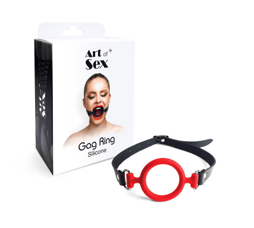 Кляп силиконовое кольцо натуральная кожа Art of Sex - Gag ring  внутренний диаметр кольца 40 мм, Красный