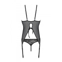 Корсет Passion Ursula Corset black L/XL, с пажами, трусики с ажурным декором и открытым шагом