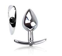 Металева анальна пробка для довготривалого носіння з Чорним кристалом М, Діаметр 3,2, Довжина 7,5