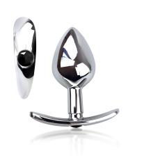 Металлическая анальная пробка для длит. ношения с Черным кристаллом М, Диаметр 3,2, Длина 7,5