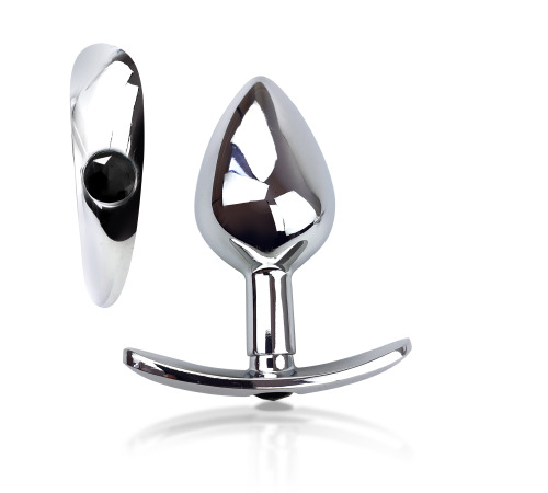 Металева анальна пробка для довготривалого носіння з Чорним кристалом М, Діаметр 3,2, Довжина 7,5