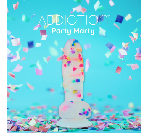 Фалоімітатор з конфетті ADDICTION - PARTY MARTY 7.5″ - FROST & CONFETTI, 19 см, силікон