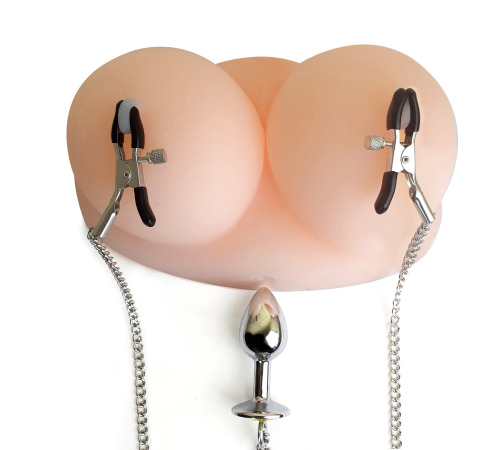 Металева анальна пробка М із затискачами для сосків