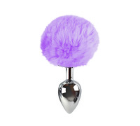 Металлическая анальная пробка L с сиреневым хвостиком