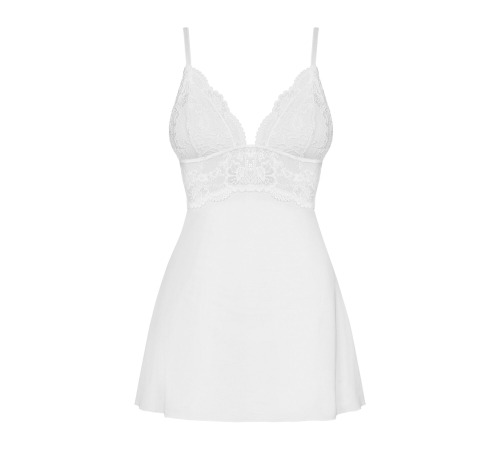 Сатиновый пеньюар с кружевом Obsessive 810-BAB-2 babydoll & thong L/XL, белый, пеньюар, танга