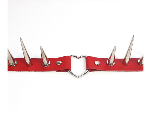 Чокер сердце с большими шипами, из натуральной кожи Art of Sex - Crystal, цвет Красный