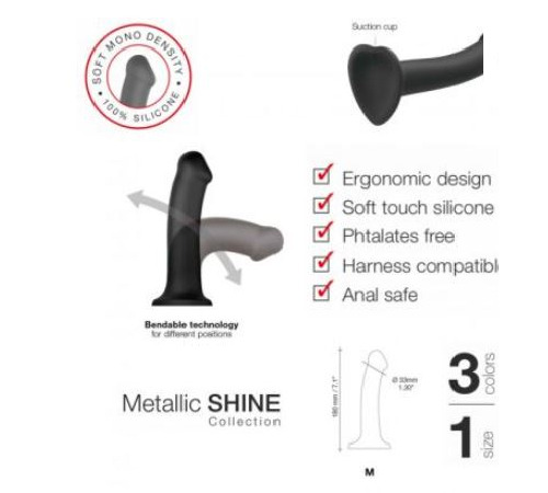 Насадка для страпону Strap-On-Me Mono Density Dildo M Blue, діам. 3,3 см, одношаровий силікон, гнучк