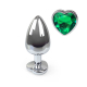 Металева анальна пробка Серце L з Темно-зеленим кристалом, довжина 9см, діаметр 4см