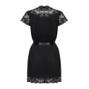 Сатиновый открытый пеньюар на поясе Obsessive 810-PEI–1 peignoir black S/M, черный