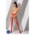 Эротические колготки-бодистокинг Passion S004 red, имитация высоких чулок и тоненького пояска