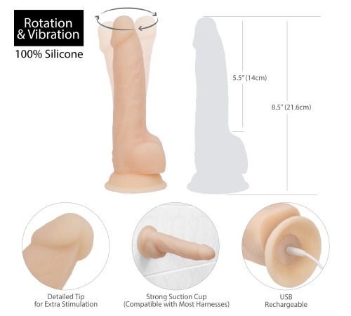Фаллоимитатор с вибрацией и ротацией Naked ADDICTION James 8″ Rotating & Vibrating Dong, пульт ДУ