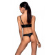 Комплект з еко-шкіри Passion Malwia Bikini black L/XL: з люверсами та ремінцями, бра та трусики