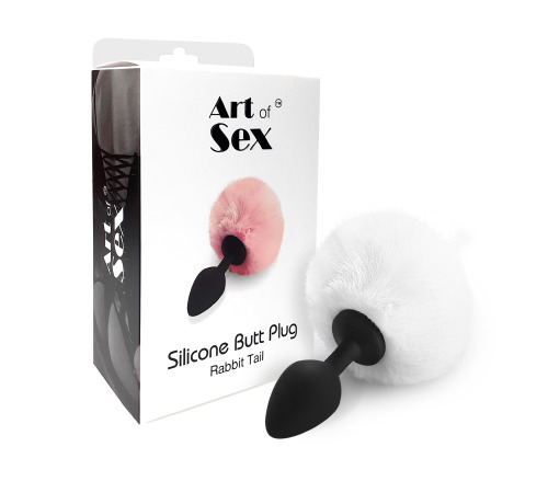 Силиконовая анальная пробка М Art of Sex - Bunny Tails Butt plug, Белый