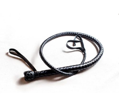Плеть с рукоятью, натуральная кожа, цвет черный, длина - 120 см