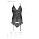 Корсет Passion Ursula Corset black L/XL, з пажами, трусики з ажурним декором та відкритим кроком