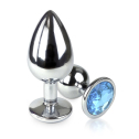 Металева анальна пробка L з Блакитним кристалом, довжина 9см, діаметр 4см