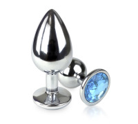 Металева анальна пробка L з Блакитним кристалом, довжина 9см, діаметр 4см