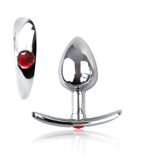 Металлическая анальная пробка для длит. ношения с Красным кристаллом S, Диаметр 2,5, Длина 6,5