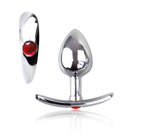 Металева анальна пробка для довготривалого носіння з Червоним кристалом S, Діаметр 2,5, Довжина 6,5