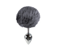 Металева анальна пробка М з сірим хвостиком