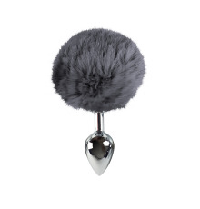 Металева анальна пробка М з сірим хвостиком