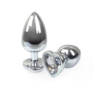 Металлическая анальная пробка Сердце L с Прозрачным кристаллом , длина 9см, диаметр 4см