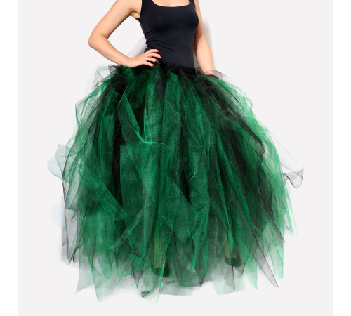 Пышная зелёно-чёрная фатиновая юбка, размер XS-M
