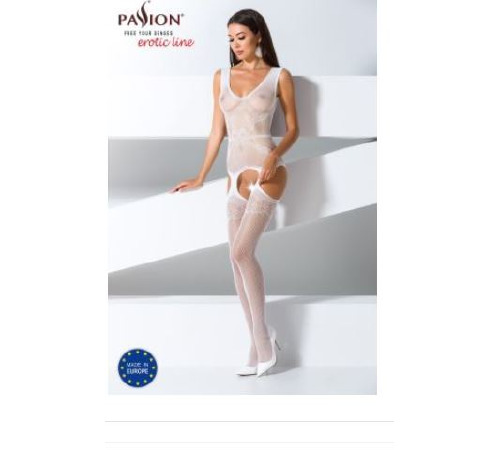 Бодистокинг Passion BS062 white, комбинезон, имитация чулок