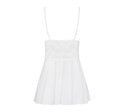 Сатиновый пеньюар с кружевом Obsessive 810-BAB-2 babydoll & thong L/XL, белый, пеньюар, танга