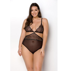 Боди Passion Amberly Body 4XL/5XL black, ассиметричный крой, кружевной лиф, золотая нить