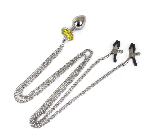 Металева анальна пробка М із затискачами для сосків