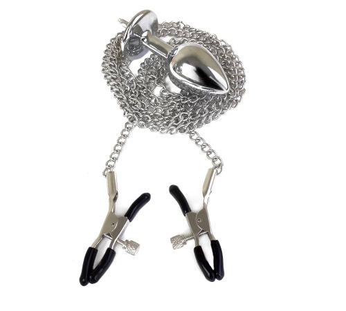 Металева анальна пробка М із затискачами для сосків