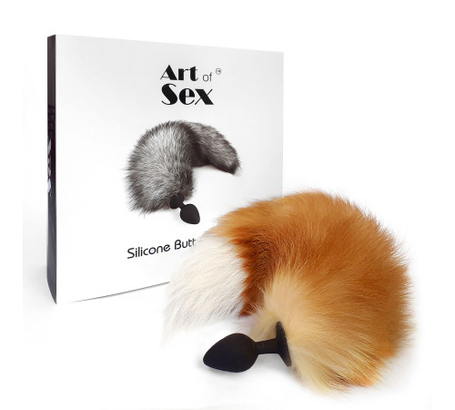 Силиконовая анальная пробка с хвостом из натурального меха Art of Sex size M Red fox