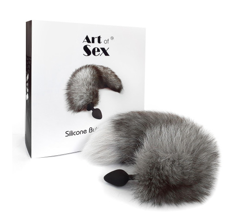 Силіконова анальна пробка з хвостом з натурального хутра Art of Sex size Artctic fox