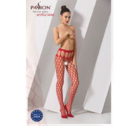 Еротичні колготки-бодістокінг Passion S021 red, в крупну сітку з високим паском