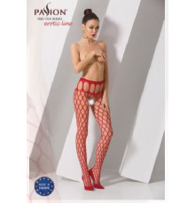 Эротические колготки-бодистокинг Passion S021 red, в крупную сетку с высоким пояском