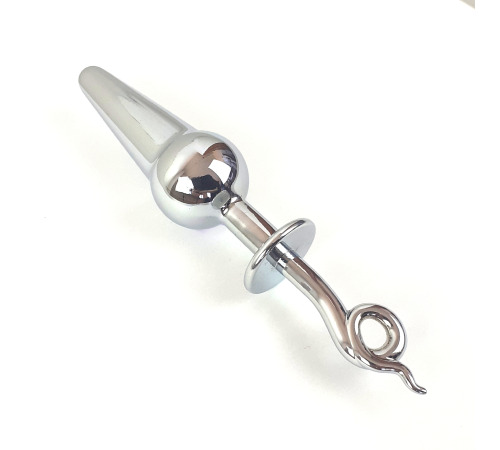 Анальна пробка Крапля-кулька, металева з хвостиком