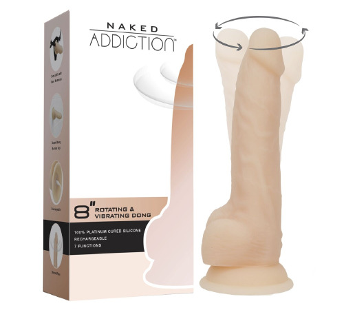 Фаллоимитатор с вибрацией и ротацией Naked ADDICTION James 8″ Rotating & Vibrating Dong, пульт ДУ