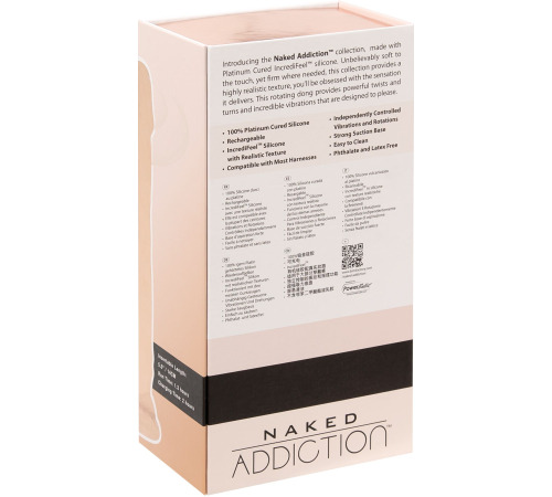 Фаллоимитатор с вибрацией и ротацией Naked ADDICTION James 8″ Rotating & Vibrating Dong, пульт ДУ