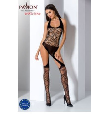 Бодистокинг Passion BS060 black, комбинезон, имитация трусиков и гольфиков