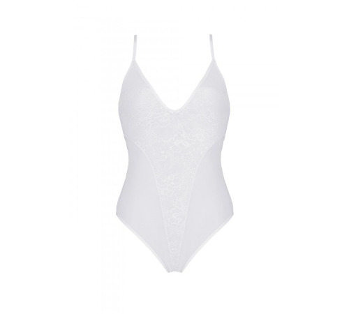 Боди Passion Ursula Body white S/M, с ажурным декором и открытым шагом