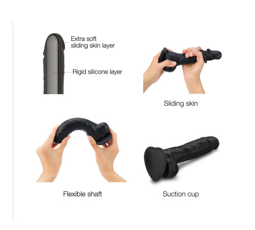 Реалистичный фаллоимитатор Strap-On-Me Sliding Skin Realistic Dildo Black - S, эффект подвижной кожи