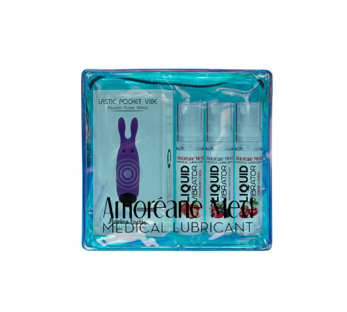 Набор из 3-х вкусов стимулирующего лубриканта Amoreane Med (3х10мл) и вибропули Adrien Lastic Purple