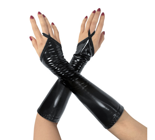 Виниловые митенки Art of Sex - Lora короткие, рамер L, Черный