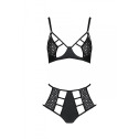 Комплект из эко-кожи Passion Tamaris Set black S/M: бюстгальтер и трусики с перфорацией