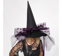 Капелюх відьми з великим бантом та павуками — чорний аксесуар для Геловіну