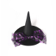 Шляпа ведьмы с большим бантом и пауками — чёрно-фиолетовый аксессуар на Хэллоуин
