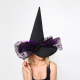 Шляпа ведьмы с большим бантом и пауками — чёрно-фиолетовый аксессуар на Хэллоуин