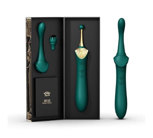 Вагінально-кліторальний вібратор Zalo — Bess Turquoise Green, багатофункціональний із насадками