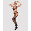 Сетчатый бодистокинг с имитацией топа, пояса и чулок Obsessive Bodystocking N108 S/M/L, черный